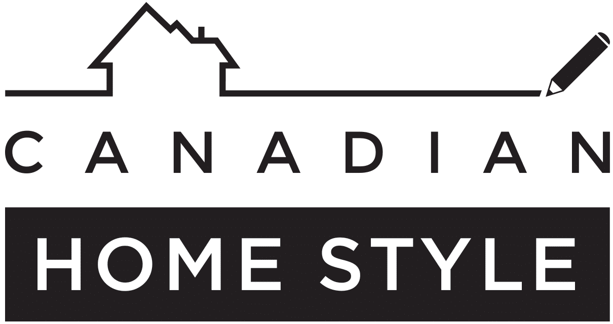 A black and white logo with the outline of a house and a pencil above the words "Canadian Home Style," designed with precision by Small World Marketing.