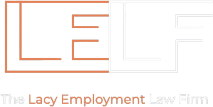 Logo of The Lacy Employment Law Firm featuring the initials "LELF" in a geometric design with orange and white lines, symbolizing clarity and precision in their pricing structure.