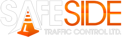 Logo of SAFESIDE Traffic Control Ltd. in white and orange colors, featuring a traffic cone integrated into the letter “A” of “SAFE.” Contact us for competitive pricing details.