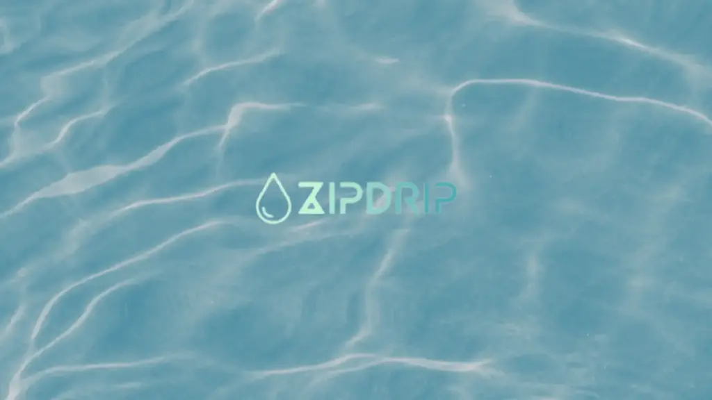 Light blue water with gentle ripples, featuring a logo in the center that includes a water droplet icon and the text ZIPDRIP in modern, light blue font.